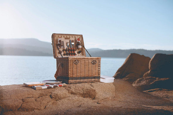 Picnic Time- Yellowstone Picnic Basket, (Moka Collection - Brown with Beige & Red Accents) - The Bar Warehouse