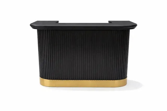 RAM Game Room Prohibition 60-inch cocktail home bar in matte black with a brass base