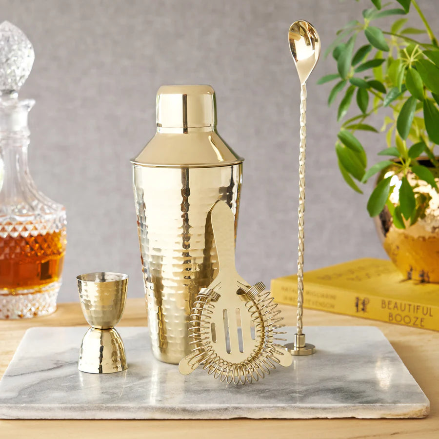 Twine Hammered 4-Piece Barware Set in Gold