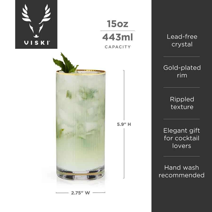 Viski Meridian Crystal Highball Glasses, Set of 2