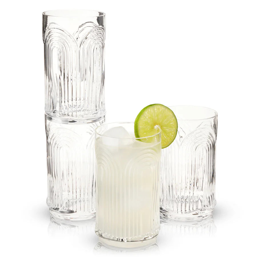 Viski Deco Beau Crystal Highball Glasses, Set of 4