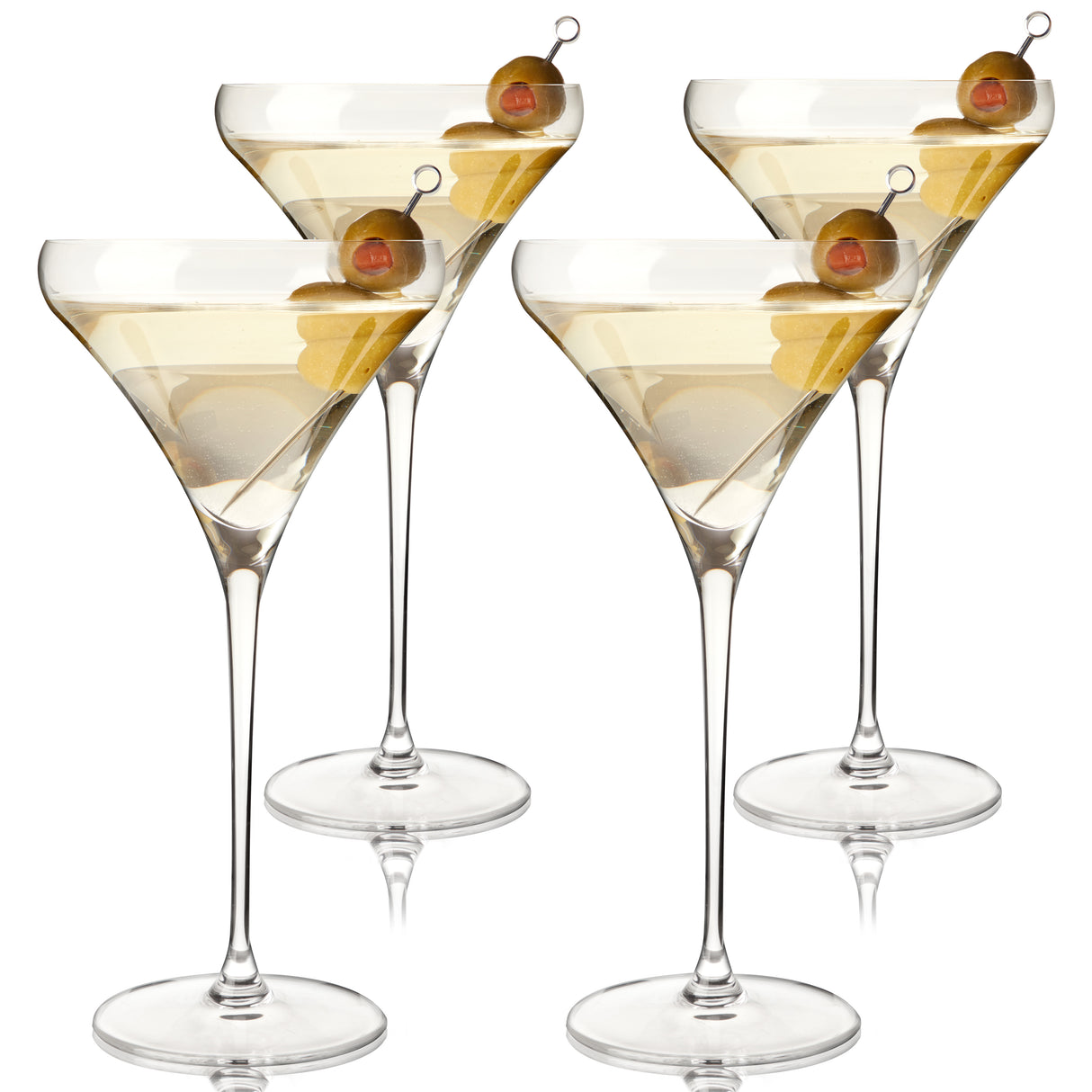 Spiegelau Willsberger martini glasses, set of four with olive-garnished cocktails