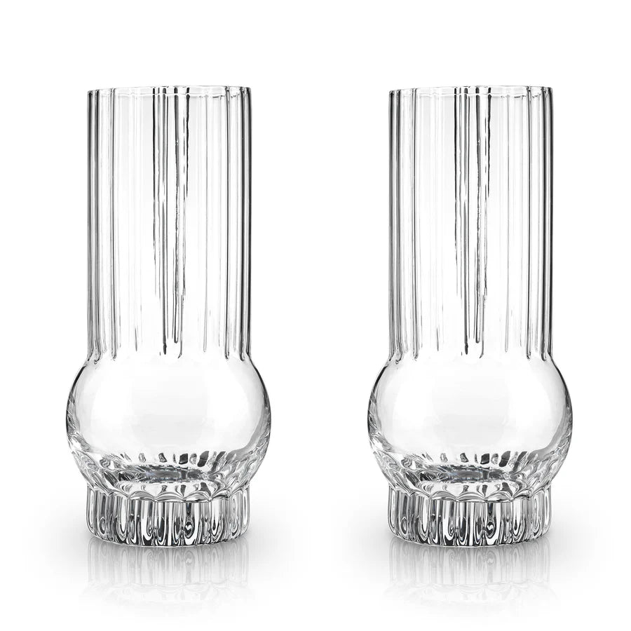 Viski Art Deco Crystal Highball Glasses, Set of 2