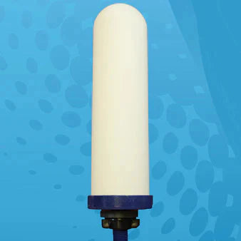 White CeraMetix 7" Slimline GF ceramic gravity water filter with blue base.