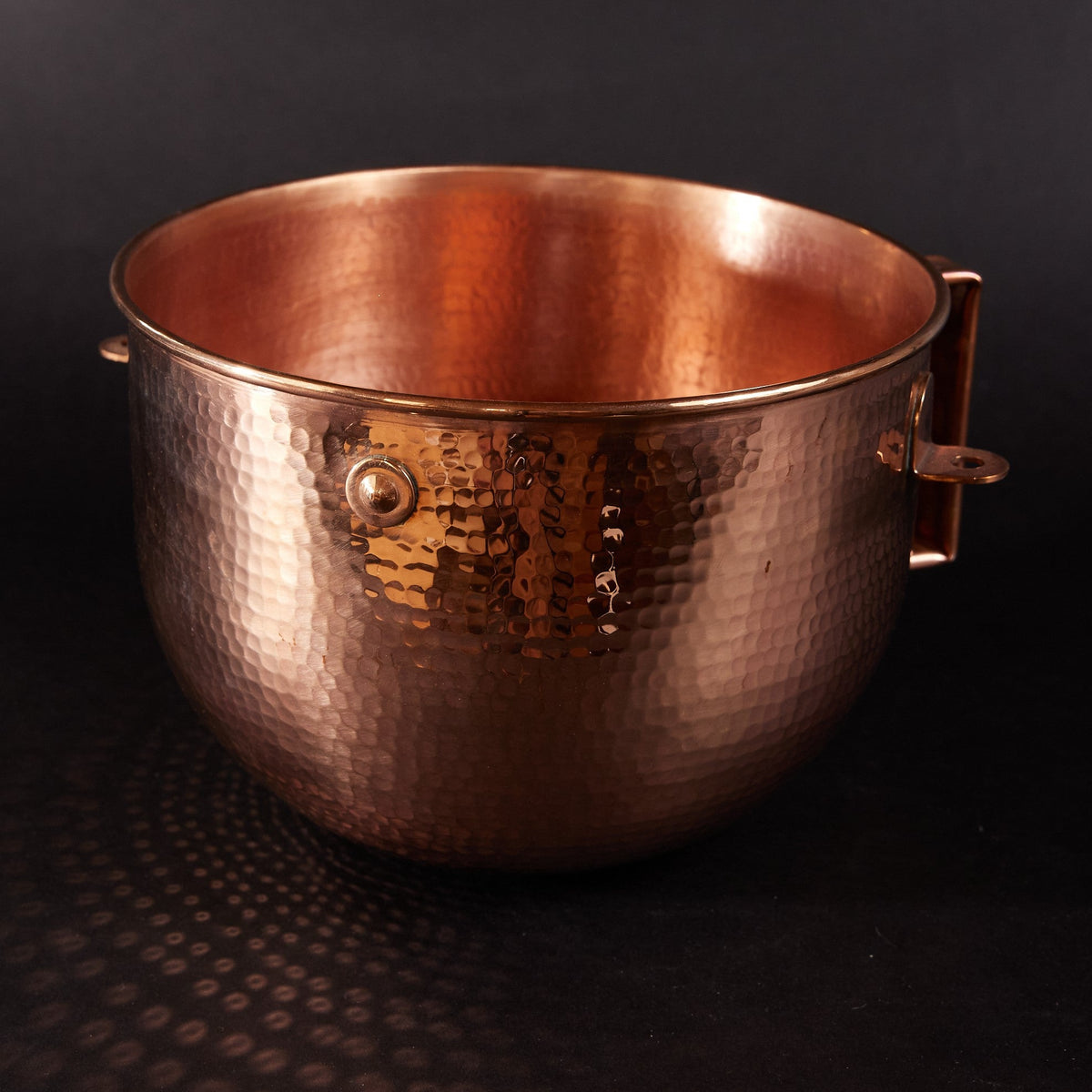 Hand-hammered copper mixing bowl for KitchenAid lift stand mixers with a polished, professional finish.