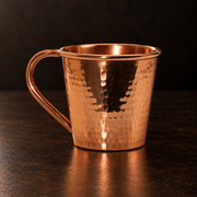 12oz hammered solid copper Moscow Mule mug with a durable copper handle and polished finish.