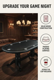 Poker table with features highlighted in a room setting