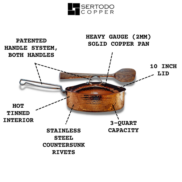 Copper Saute Pan With Lid, 3 quart