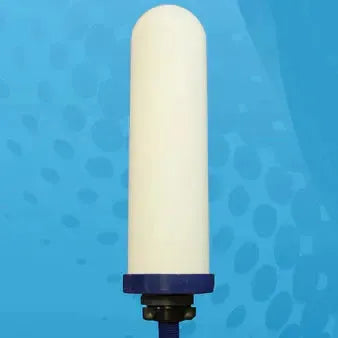 White CeraMetix 7" Slimline GF ceramic gravity water filter with blue base.
