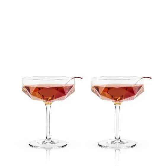Champagne Glasses - Seneca Crystal Faceted Coupes, Set of 2 by Viski barware