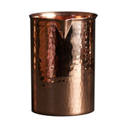 Hammered copper cocktail mixing glass with a pour spout and 20-ounce capacity.