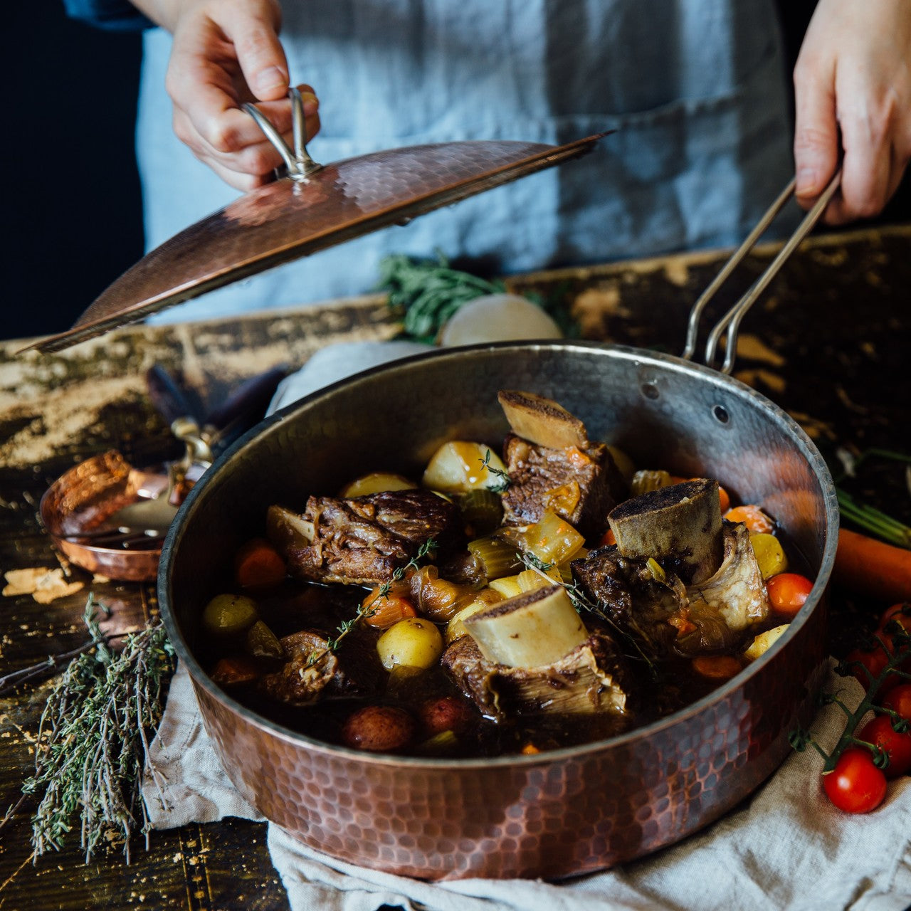 Copper Saute Pan With Lid, 3 quart - lifestyle shot