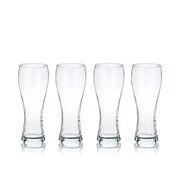 Set of 4 clear glass 23 oz pilsner beer glasses with bulbous rounded tops.