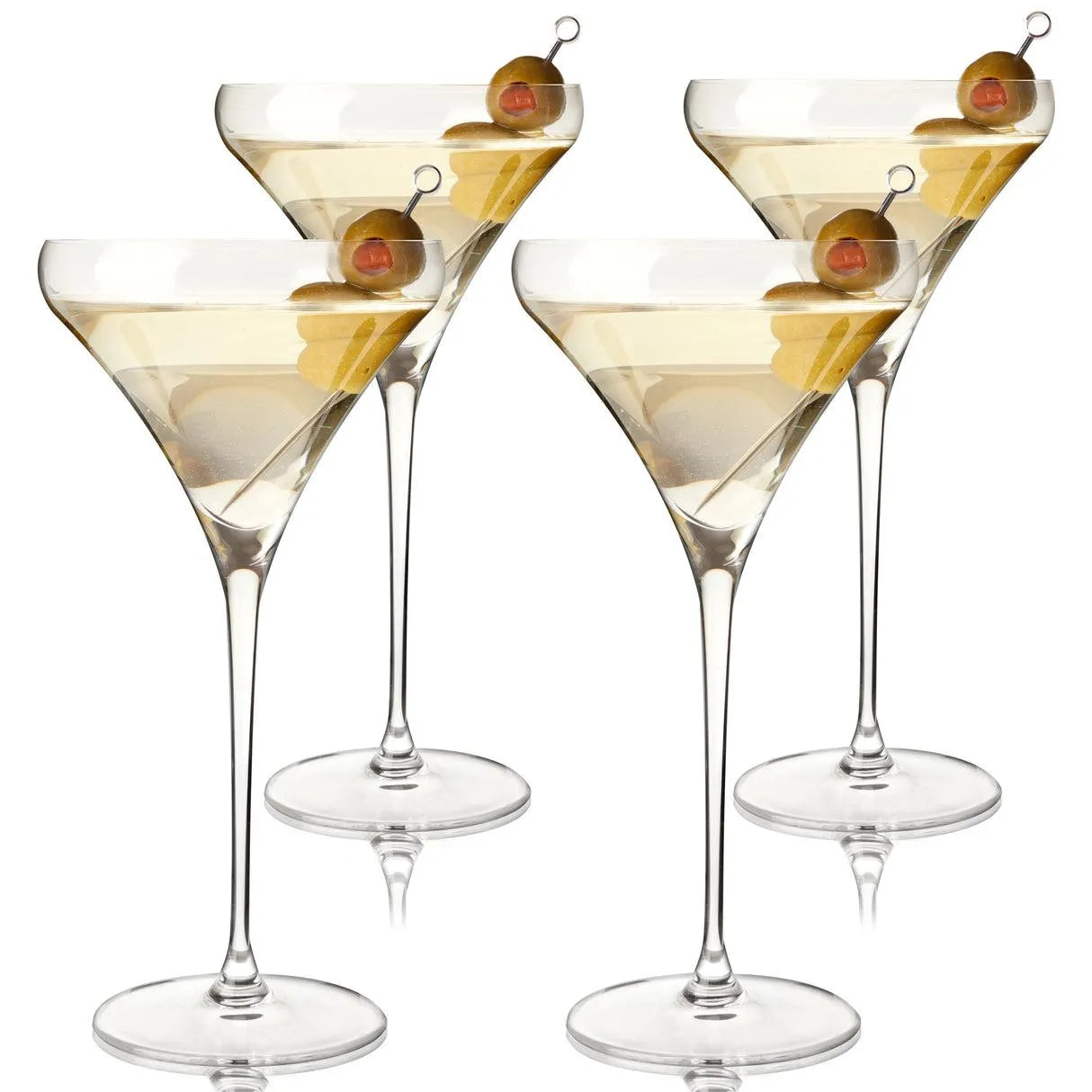 Spiegelau Willsberger martini glasses, set of four with olive-garnished cocktails