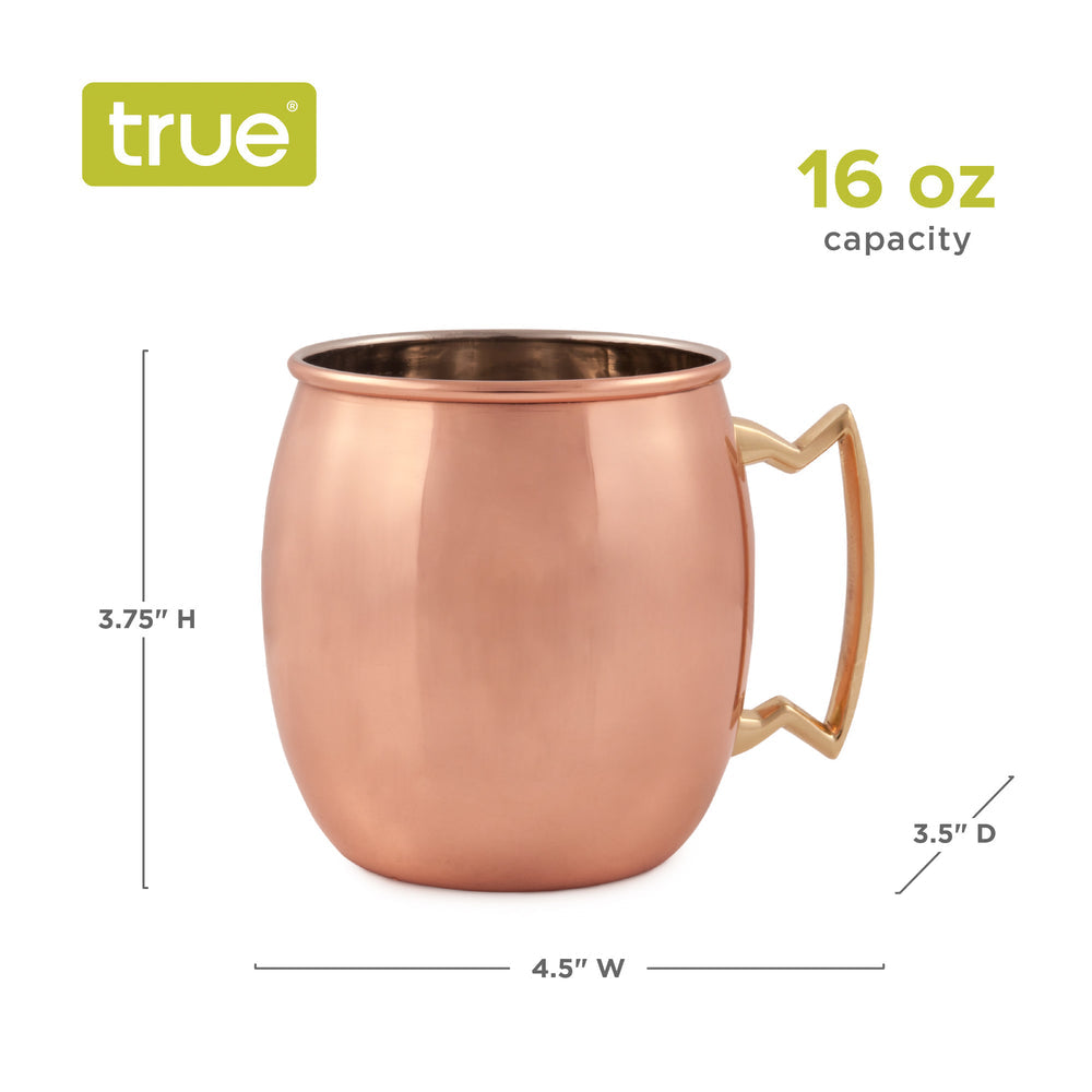 16 oz polished copper Moscow Mule mug with a stylish brass zig-zag handle and stainless steel core.