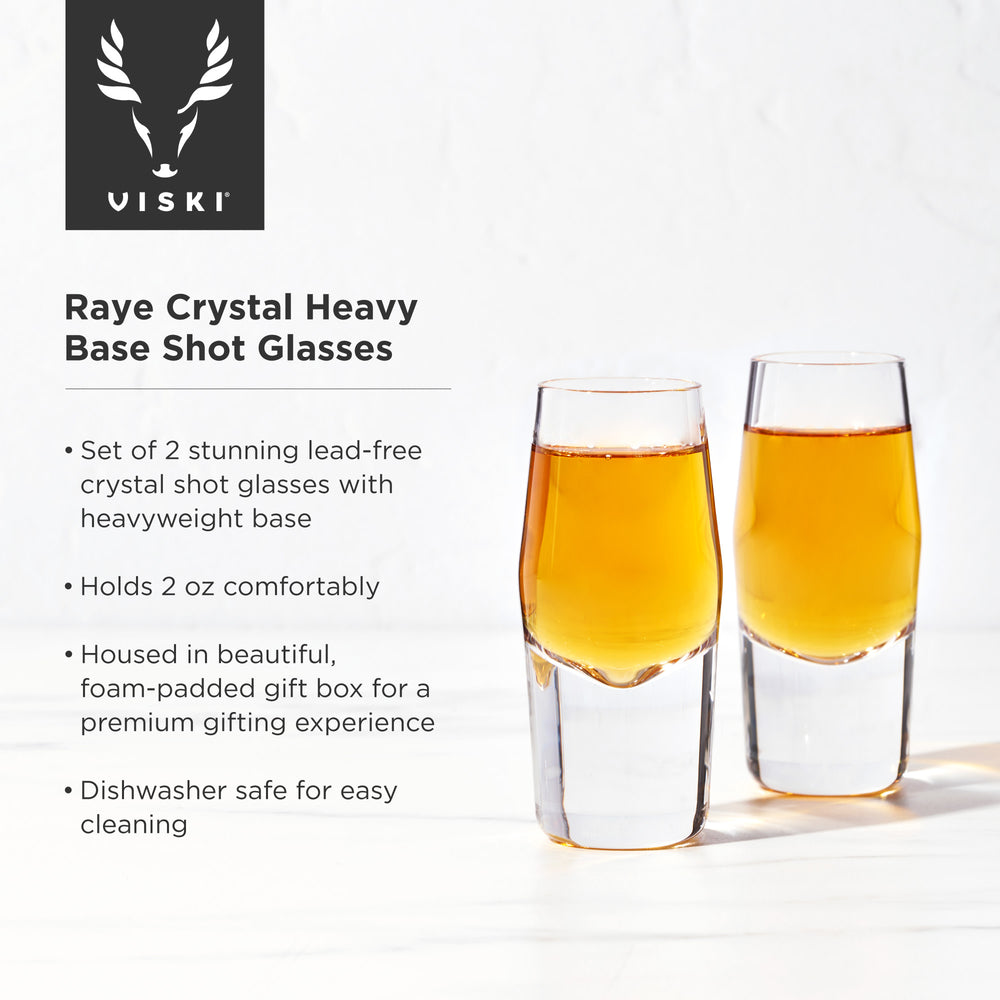 Viski Raye Crystal Heavy Base Shot Glasses, Set of 2