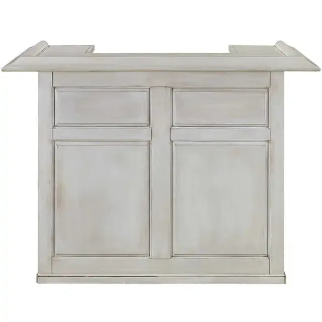60" English Pub-Style Dry Bar in a distressed light finish, featuring paneled front with raised molding.