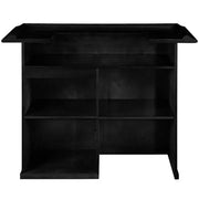 Black 60" English Pub-style dry bar, Malaysian Oak, with paneled front, shelving, and fridge pocket.