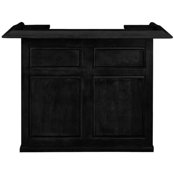 Black 60" English Pub-Style Dry Bar made of Malaysian Oak, featuring a paneled front and raised molding.