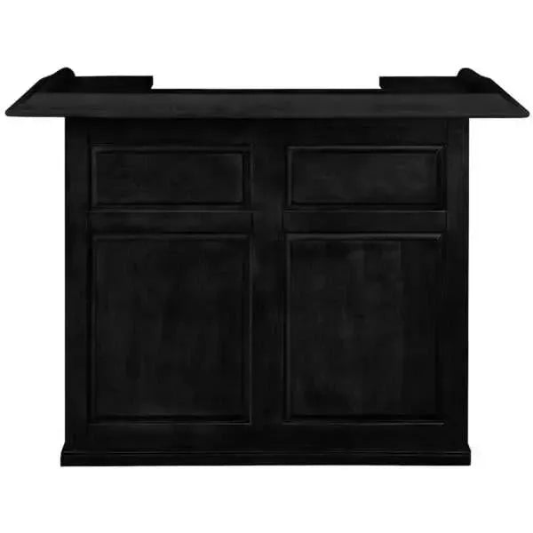 Black 60" English Pub-Style Dry Bar made of Malaysian Oak, featuring a paneled front and raised molding.