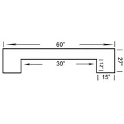 Top-down view of a 60" English pub-style dry bar, showing its U-shaped design and dimensions.
