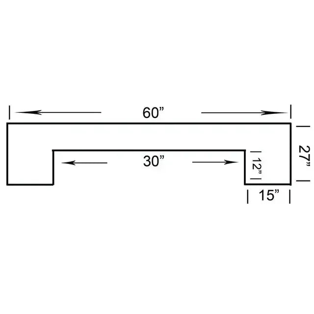 Top-down view of a 60" English pub-style dry bar, showing its U-shaped design and dimensions.