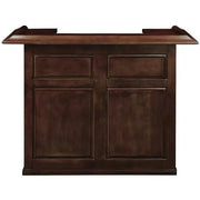 60" English Pub-Style Dry Bar in dark Malaysian Oak with paneled front and raised molding.