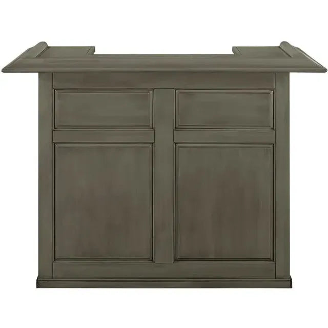 60" English Pub Style Dry Bar in black Malaysian oak with paneled front and raised molding.