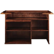 72" English Pub-Style Dry Bar in Malaysian Oak, featuring a rich brown finish and ample shelving.