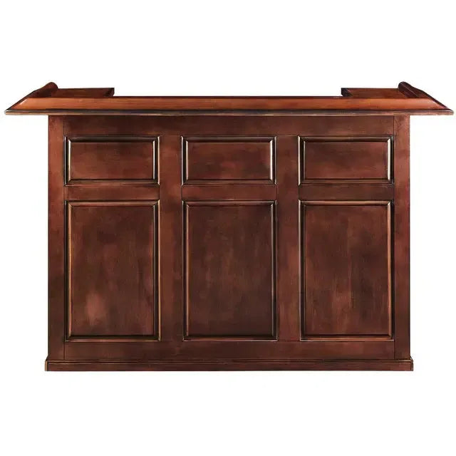72" English Pub-Style Dry Bar in Malaysian Oak with paneled front and raised molding.