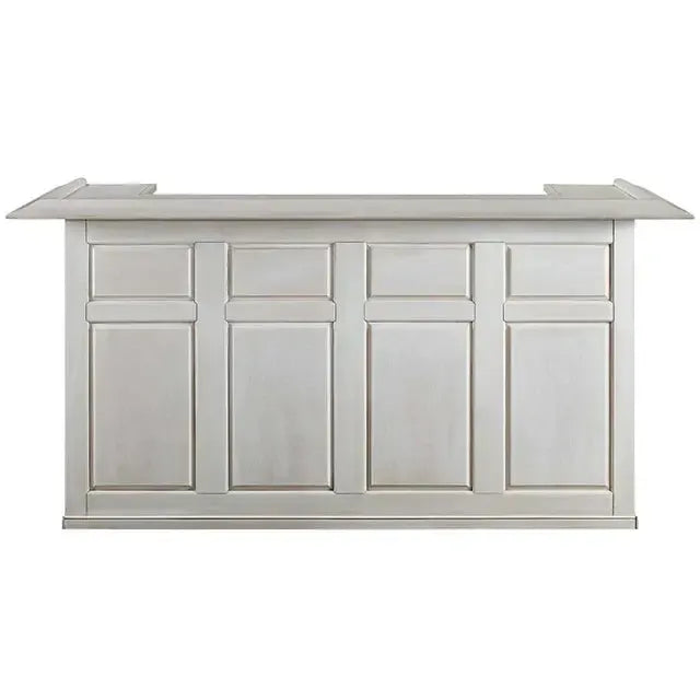 84" English Pub-Style Dry Bar in antique white Malaysian oak with paneled front and raised molding.