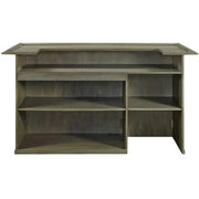 84" English Pub-Style Dry Bar, Antique White Malaysian Oak, with shelving and fridge pocket.