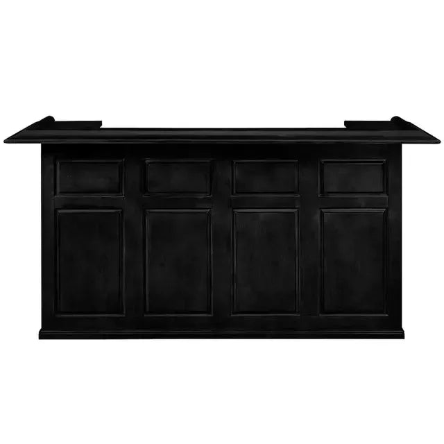 84" English Pub-Style Dry Bar in black Malaysian oak with paneled front and raised molding.