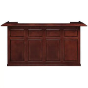 84" English Pub-Style Dry Bar in rich brown Malaysian Oak with paneled front and raised molding.