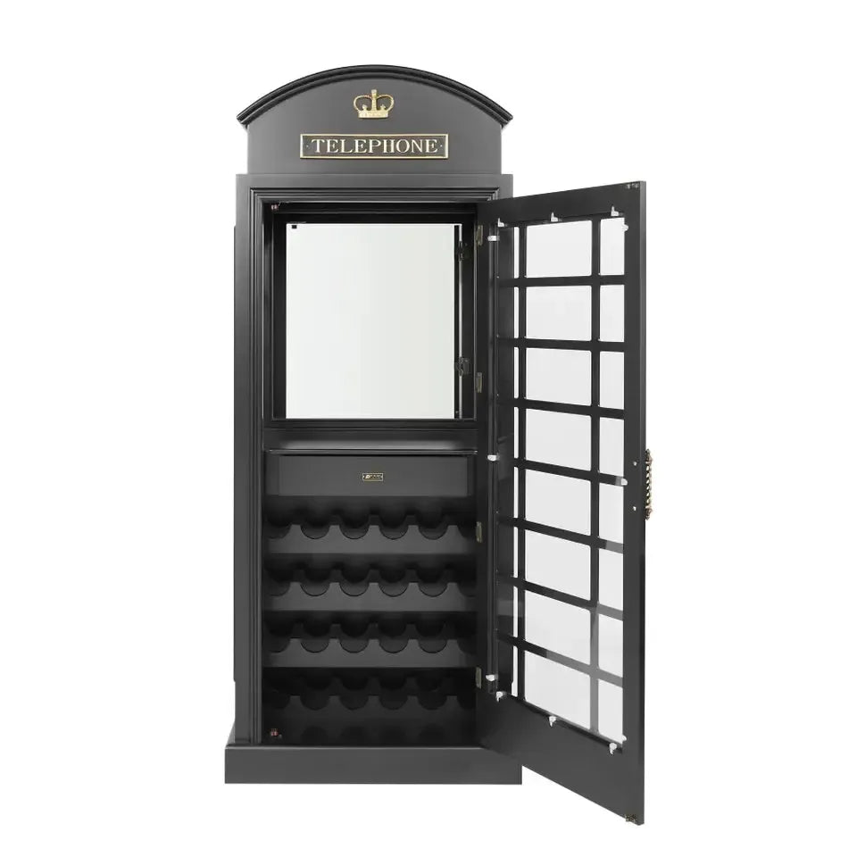 RAM Game Room Old English Telephone Booth Bar Cabinet - in use