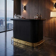 RAM Game Room Prohibition Series 60" cocktail home bar in matte black with brass foot rail.