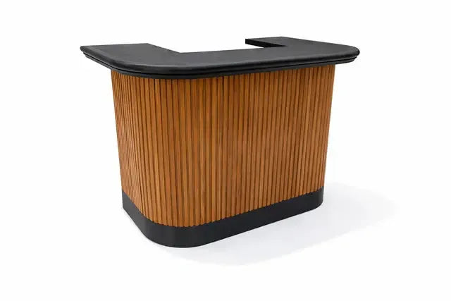 RAM Game Room Prohibition 60" cocktail home bar in matte walnut with a black top and base.