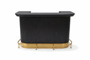 RAM Game Room Prohibition 60" cocktail home bar in matte black with brass foot rail.