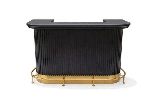 RAM Game Room Prohibition 60" cocktail home bar in matte black with brass foot rail.