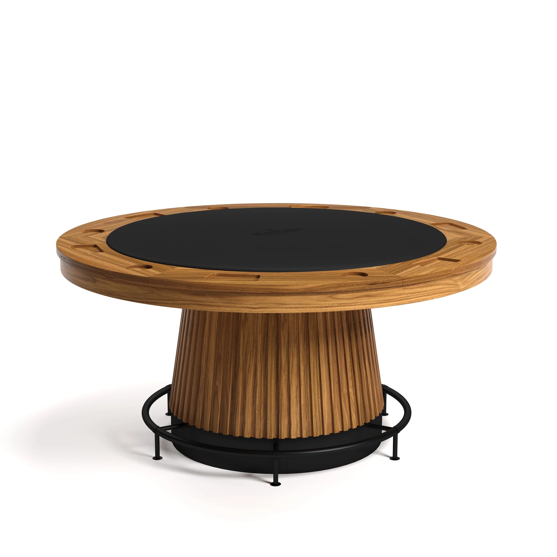 RAM Game Room Prohibition Series 60" poker table with a black metal footrail and wood base.
