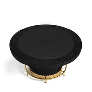 60" RAM Game Room Prohibition Series poker table with matte black wood, vinyl surface, and brass kick plate.