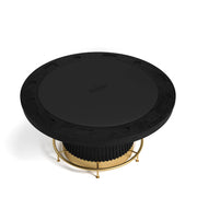 60" RAM Game Room Prohibition Series poker table with matte black wood, vinyl surface, and brass kick plate.