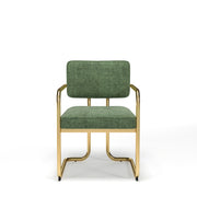 RAM Game Room Prohibition Series dining chair with vintage green fabric and a brass frame.