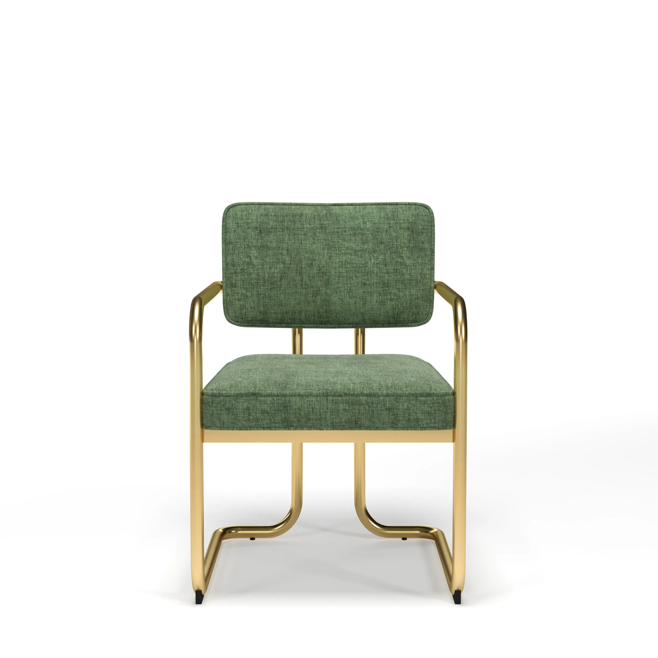 RAM Game Room Prohibition Series dining chair with vintage green fabric and a brass frame.