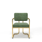 RAM Game Room Prohibition Series dining chair with vintage green fabric and a brass frame.