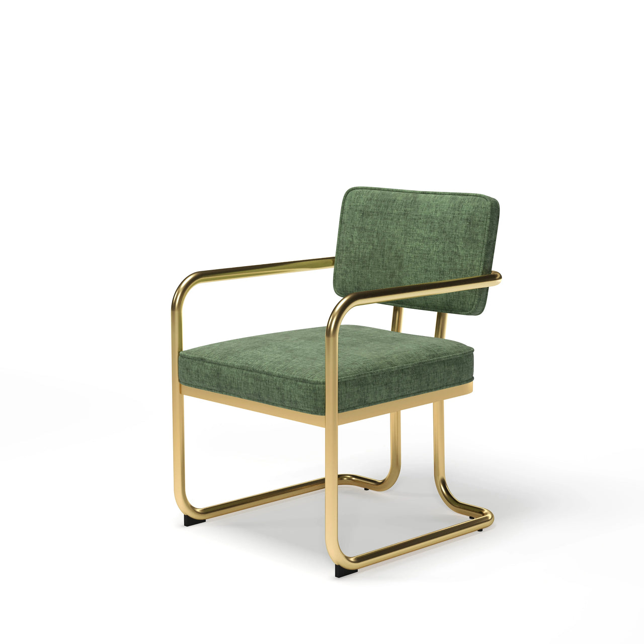 RAM Game Room Prohibition Series dining chair with vintage green fabric and brass frame.