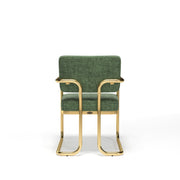 RAM Game Room Prohibition Series dining chair with vintage green material and a brass frame.