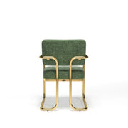 RAM Game Room Prohibition Series dining chair with vintage green material and a brass frame.