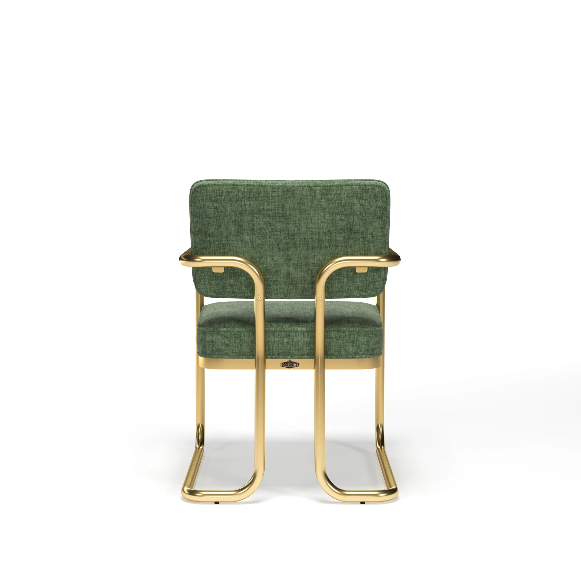 RAM Game Room Prohibition Series dining chair with vintage green material and a brass frame.