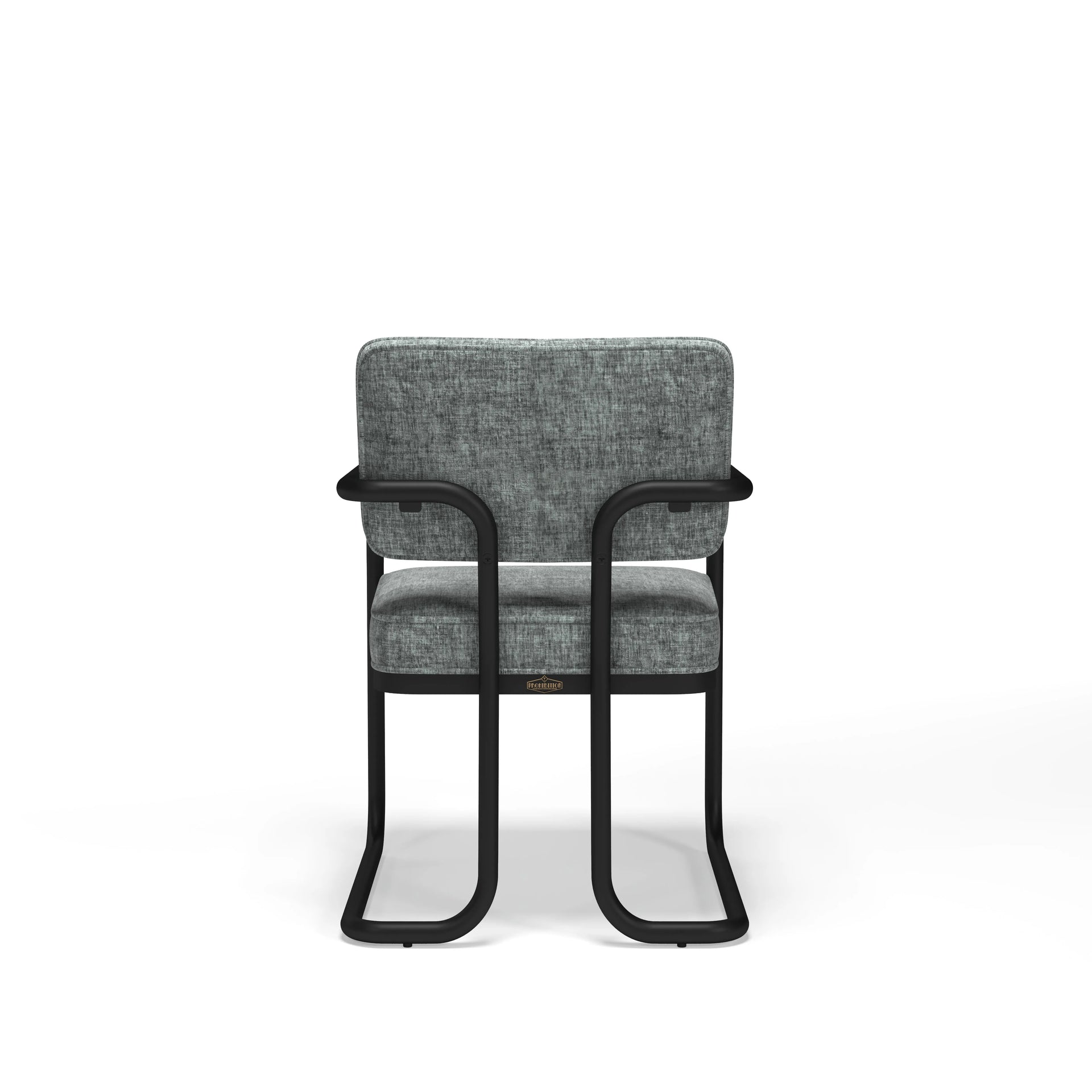 RAM Game Room Prohibition Series dining chair with vintage gray material and matte black frame.